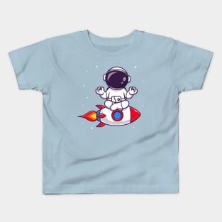 Cute Astronaut Meditation Yoga On Rocket Cartoon Kids T-Shirt